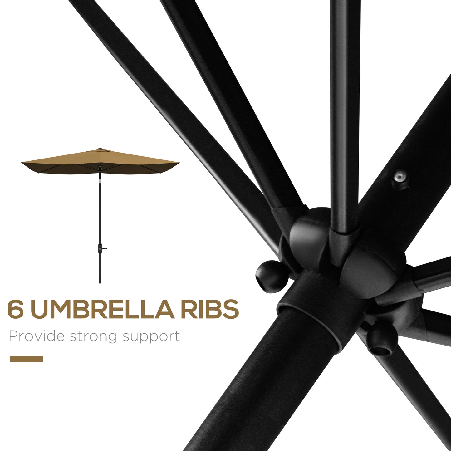 Outsunny 6.5' x 10' Rectangular Market Umbrella, Patio Outdoor Table Umbrella with Crank and Push Button Tilt, Coffee