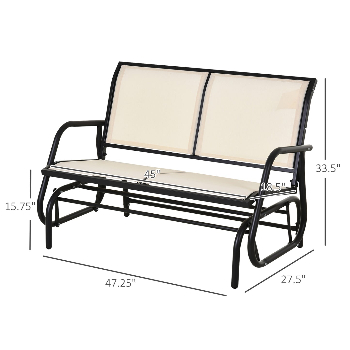 Outsunny 2-Person Outdoor Glider Bench, Patio Double Swing Rocking Chair Loveseat w/Powder Coated Steel Frame for Backyard Garden Porch, Beige