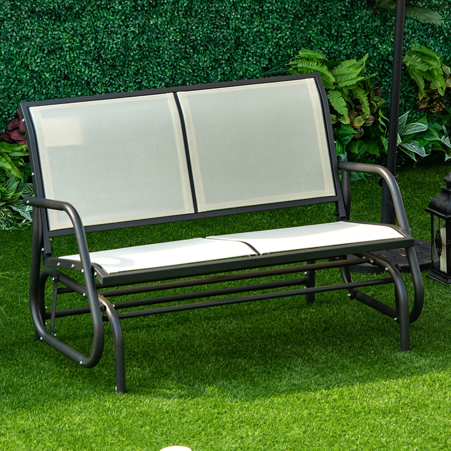Outsunny 2-Person Outdoor Glider Bench, Patio Double Swing Rocking Chair Loveseat w/Powder Coated Steel Frame for Backyard Garden Porch, Beige
