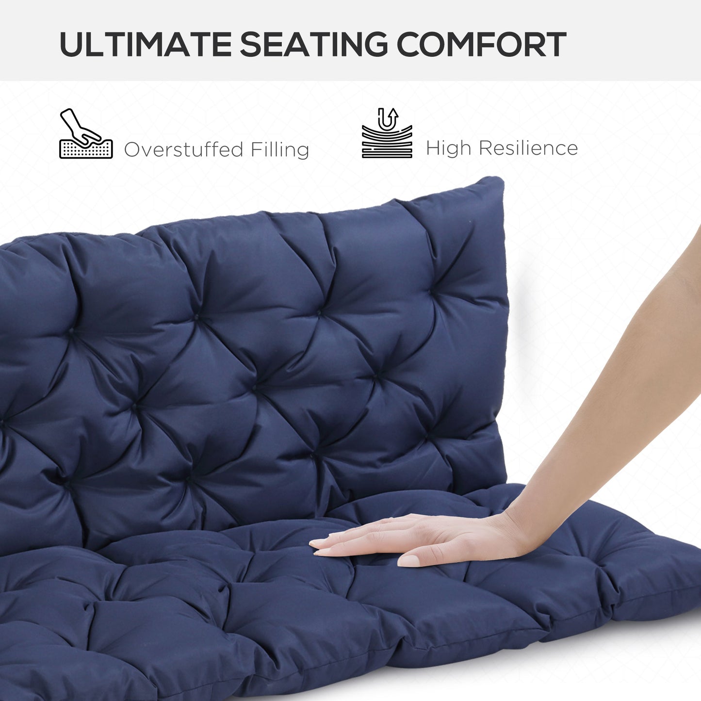 Outsunny Tufted Bench Cushions for Outdoor Furniture, 3-Seater Replacement for Swing Chair, Patio Sofa/Couch, Overstuffed, Includes Backrest, Dark Blue