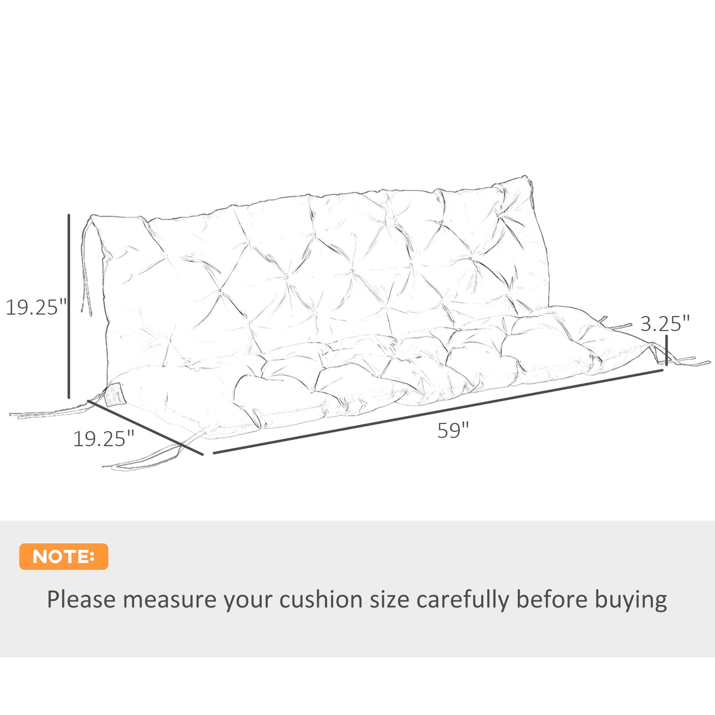 Outsunny Tufted Bench Cushions for Outdoor Furniture, 3-Seater Replacement for Swing Chair, Patio Sofa/Couch, Overstuffed, Includes Backrest, Dark Blue