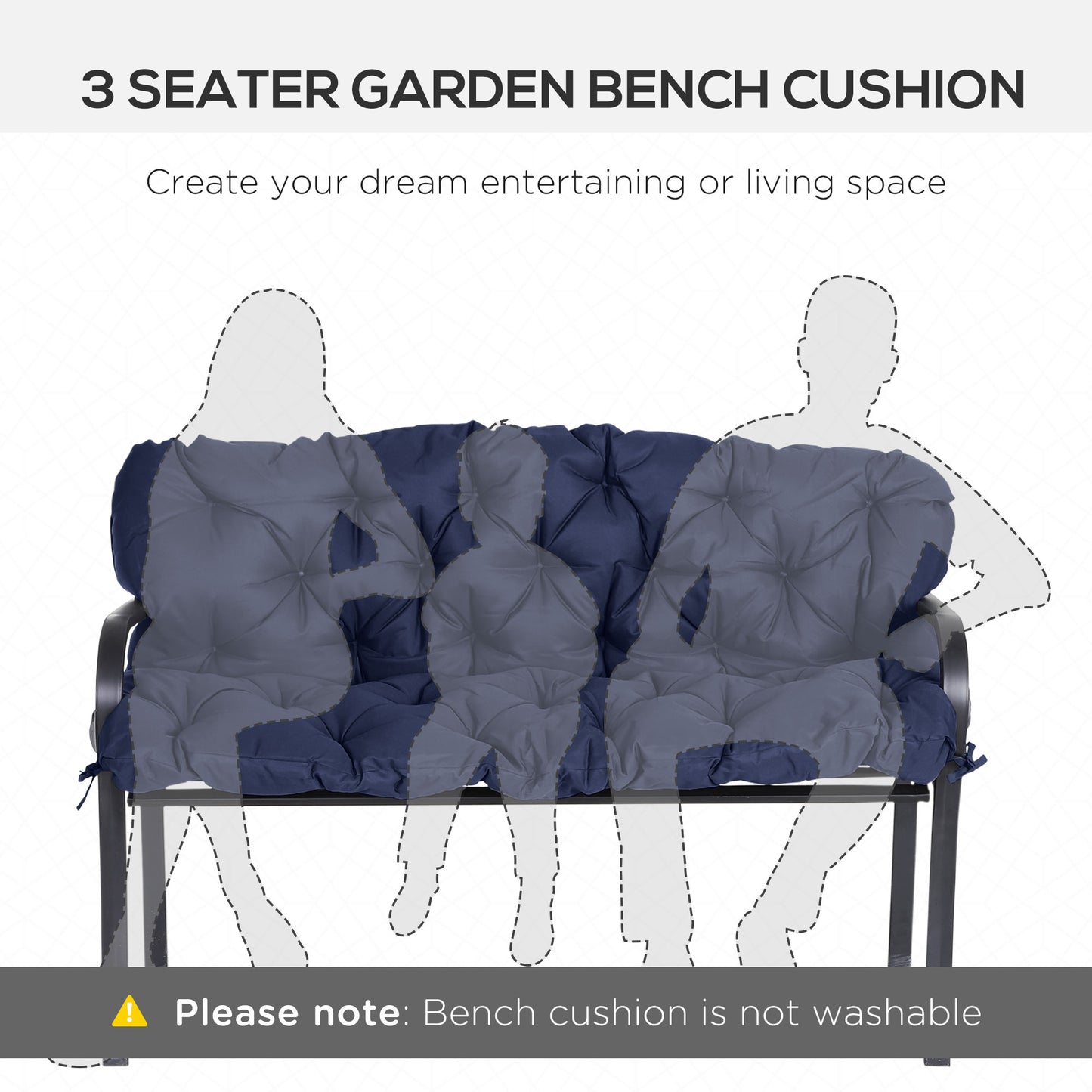 Outsunny Tufted Bench Cushions for Outdoor Furniture, 3-Seater Replacement for Swing Chair, Patio Sofa/Couch, Overstuffed, Includes Backrest, Dark Blue