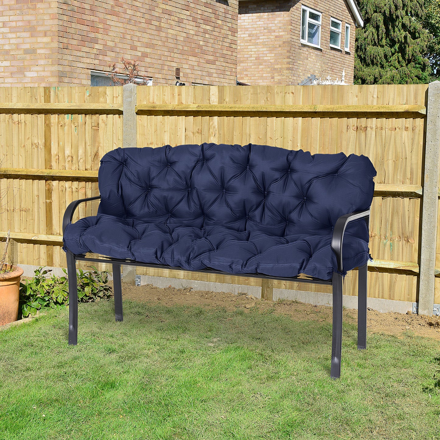 Outsunny Tufted Bench Cushions for Outdoor Furniture, 3-Seater Replacement for Swing Chair, Patio Sofa/Couch, Overstuffed, Includes Backrest, Dark Blue