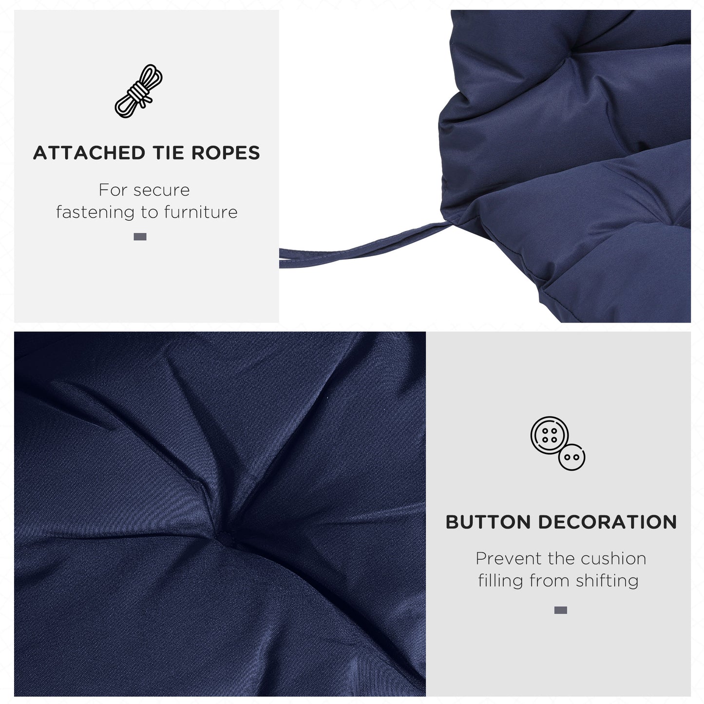 Outsunny Tufted Bench Cushions for Outdoor Furniture, 3-Seater Replacement for Swing Chair, Patio Sofa/Couch, Overstuffed, Includes Backrest, Dark Blue
