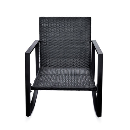 3 Pieces Patio Bistro Set Outdoor Rocking Chair w Blue Cushion for Yard Garden Poolside