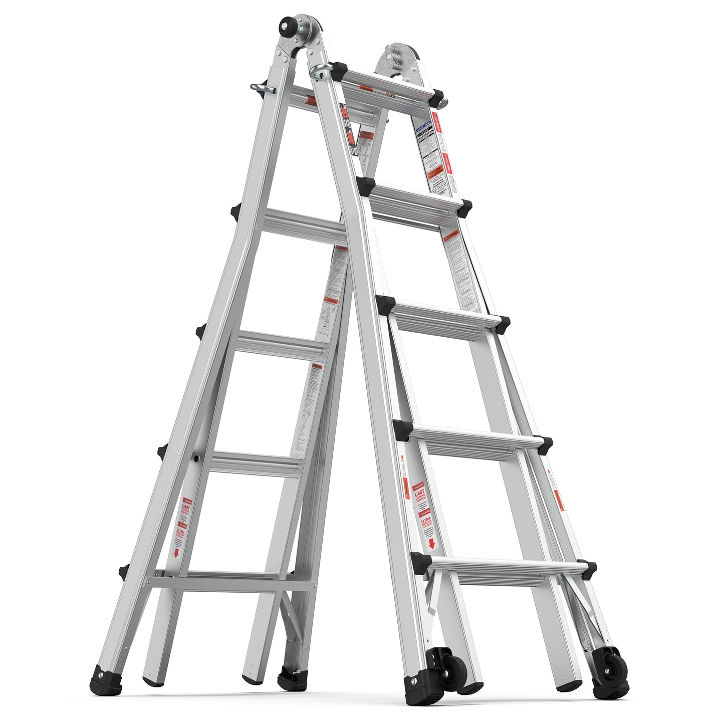 Aluminum Multi-Position Ladder with Wheels, 300 lbs Weight Rating, 22 FT