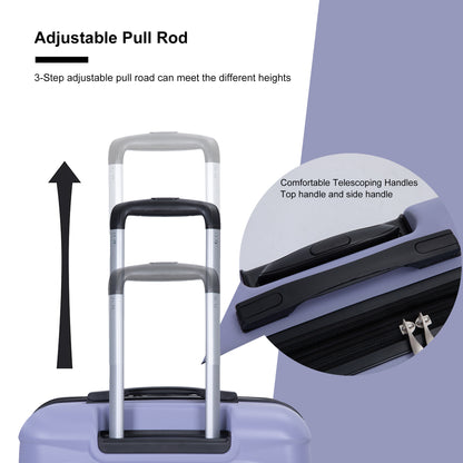 Luggage set of 5 pieces, expandable hard PC luggage set with TSA lock for rotating wheels, lightweight rolling luggage for men and women, Light Purple