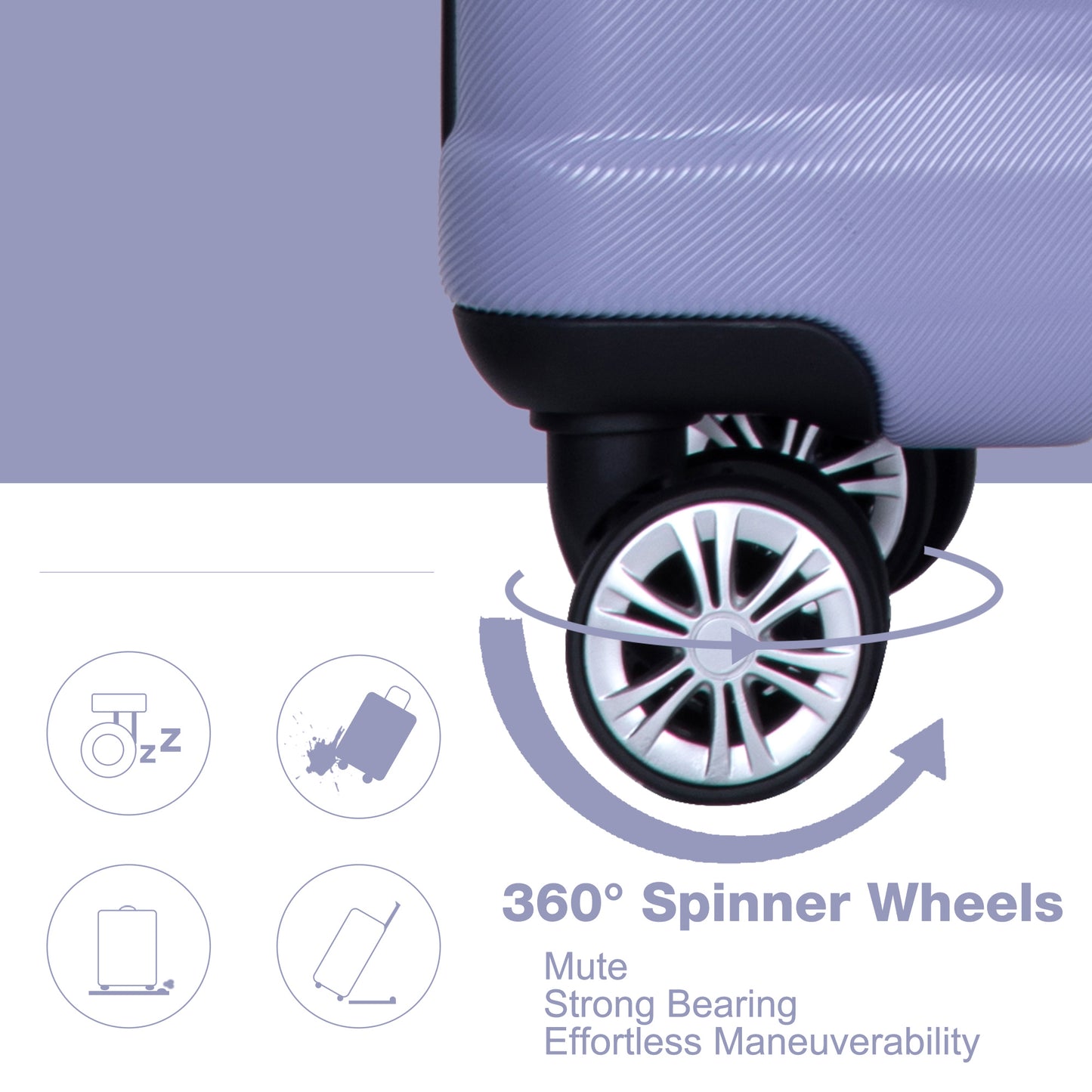 Luggage set of 5 pieces, expandable hard PC luggage set with TSA lock for rotating wheels, lightweight rolling luggage for men and women, Light Purple