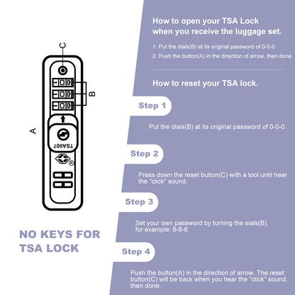 Luggage set of 5 pieces, expandable hard PC luggage set with TSA lock for rotating wheels, lightweight rolling luggage for men and women, Light Purple