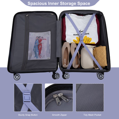 Luggage set of 5 pieces, expandable hard PC luggage set with TSA lock for rotating wheels, lightweight rolling luggage for men and women, Light Purple