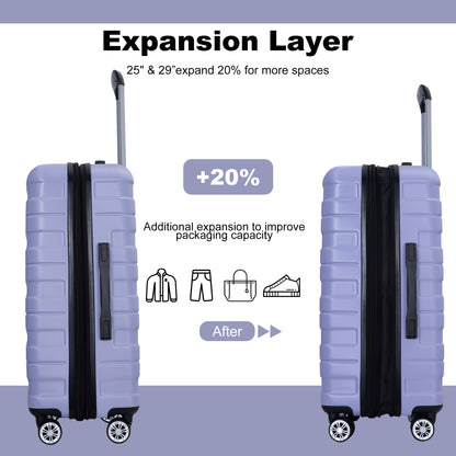 Luggage set of 5 pieces, expandable hard PC luggage set with TSA lock for rotating wheels, lightweight rolling luggage for men and women, Light Purple