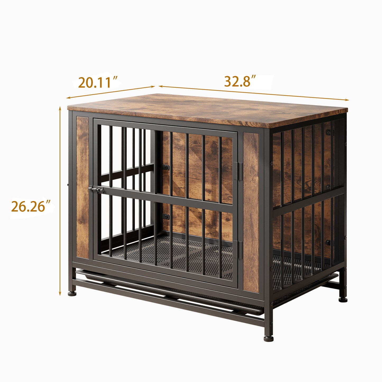 Dog Crate Furniture, Wooden Dog Crate Table, 32.8" Dog Kennel with 2 Sliding Doors and Thick Iron Door Frame, Decorative Pet Crate House for Medium/Small Dog Indoor Use(Rustic Brown)