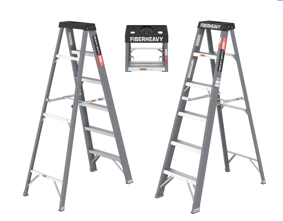 Fibreglass Step Ladder 6-Step 250lbs Gray
