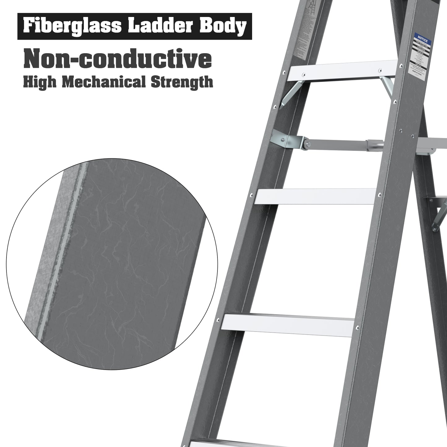 Fibreglass Step Ladder 6-Step 250lbs Gray