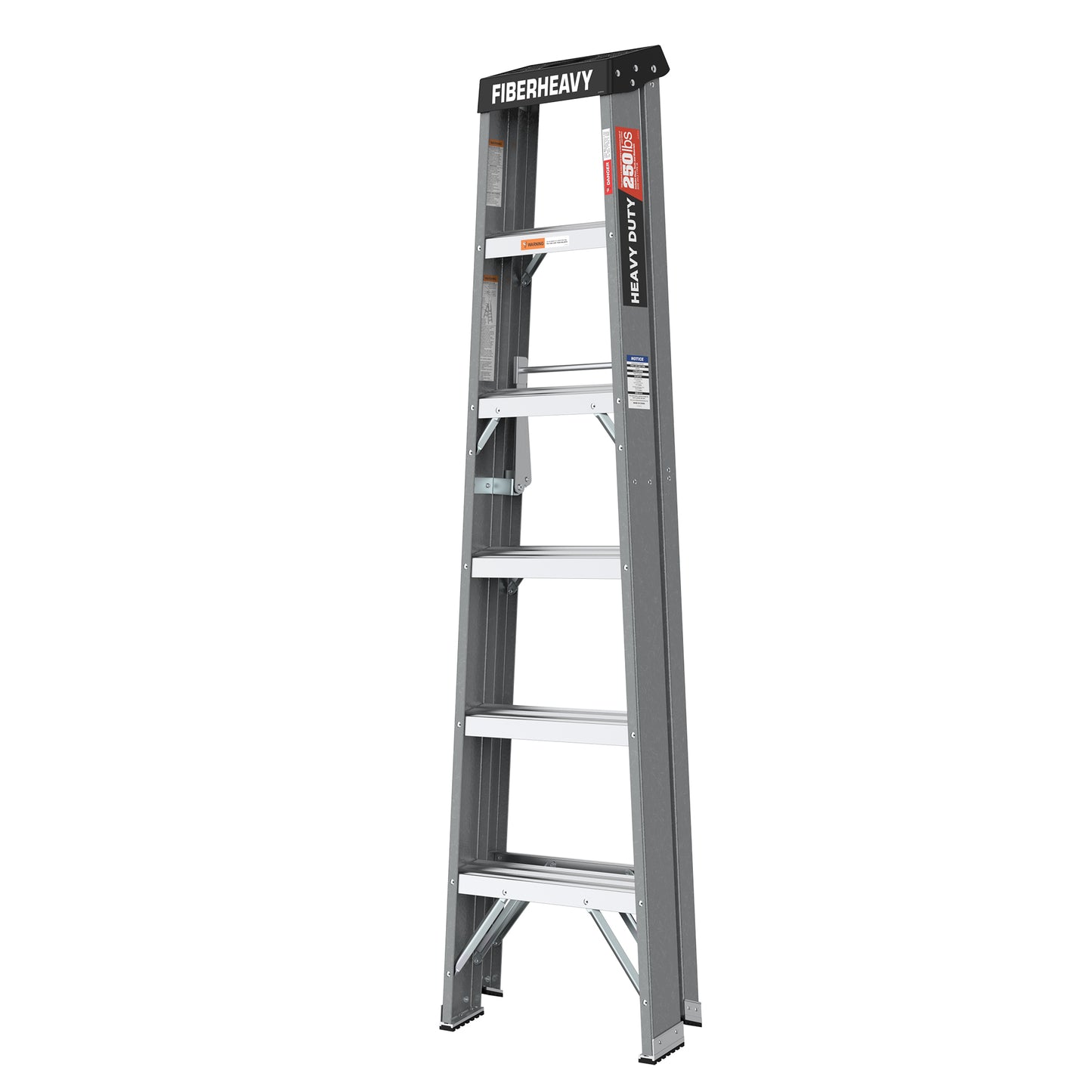 Fibreglass Step Ladder 6-Step 250lbs Gray