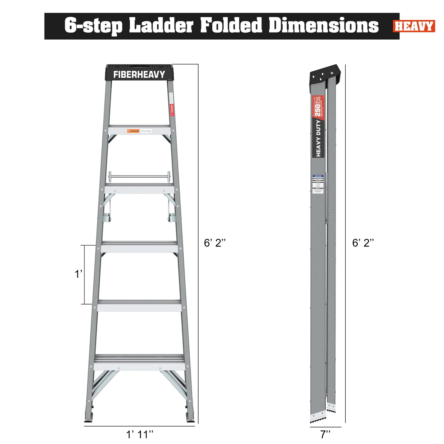 Fibreglass Step Ladder 6-Step 250lbs Gray