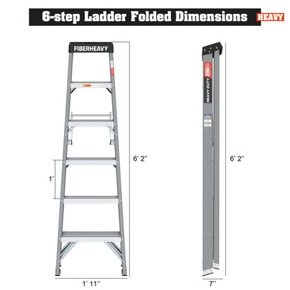 Fibreglass Step Ladder 6-Step 250lbs Gray
