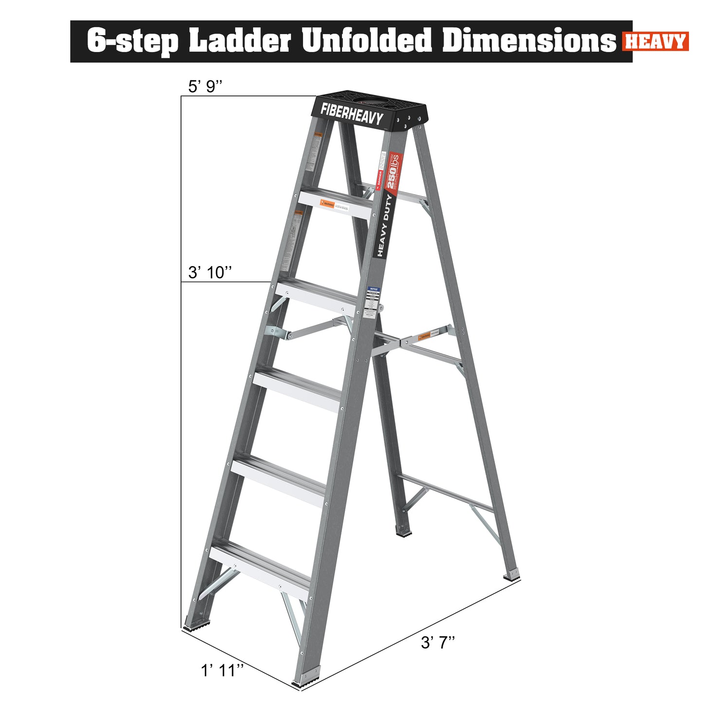 Fibreglass Step Ladder 6-Step 250lbs Gray
