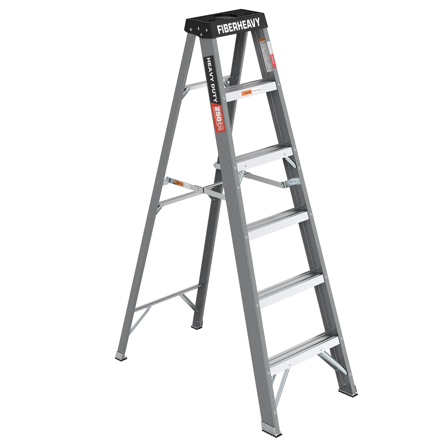 Fibreglass Step Ladder 6-Step 250lbs Gray