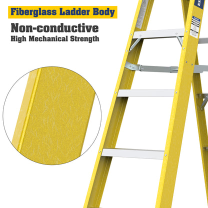 Fiberglass Step Ladder 6-Step 300LBS Yellow