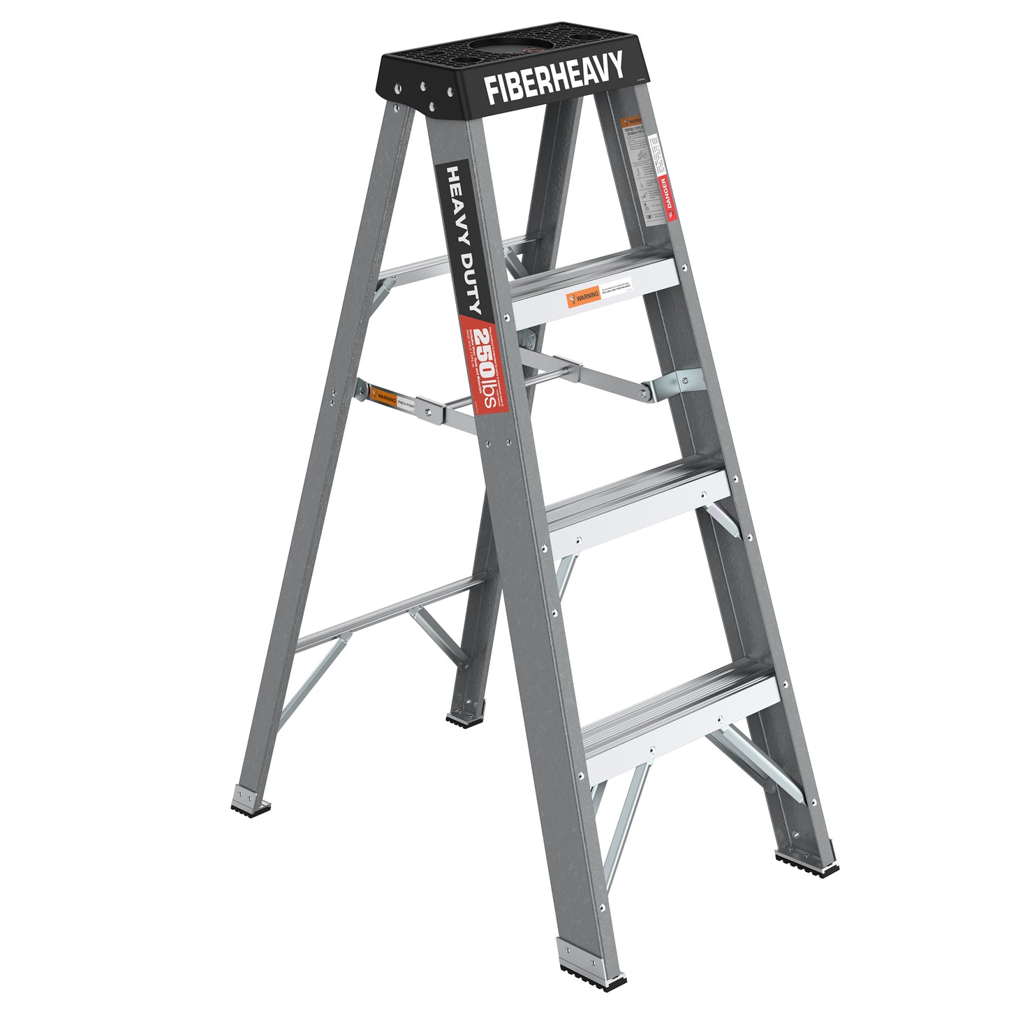 Fiberglass Step Ladder 4-Step 250lbs Gray
