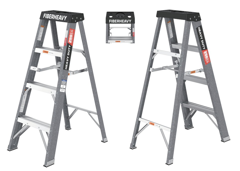 Fiberglass Step Ladder 4-Step 250lbs Gray