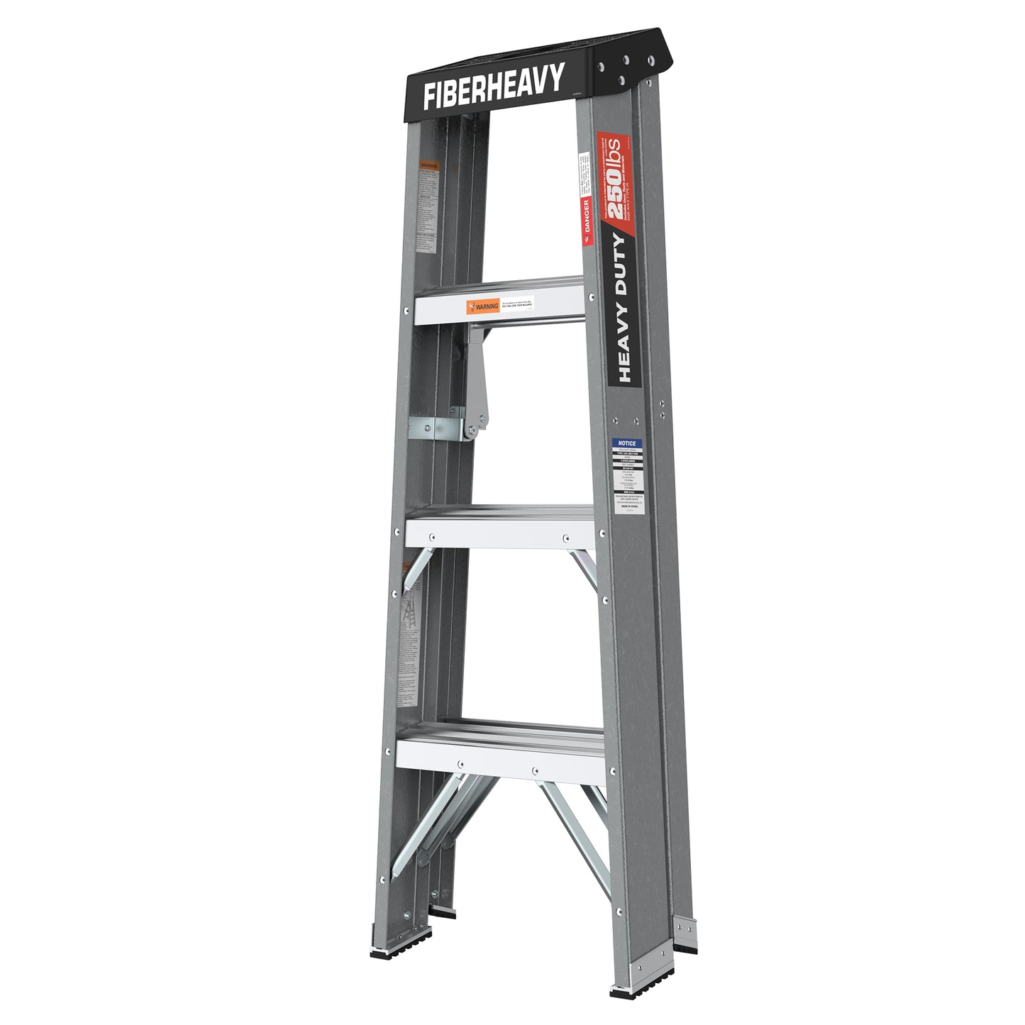 Fiberglass Step Ladder 4-Step 250lbs Gray