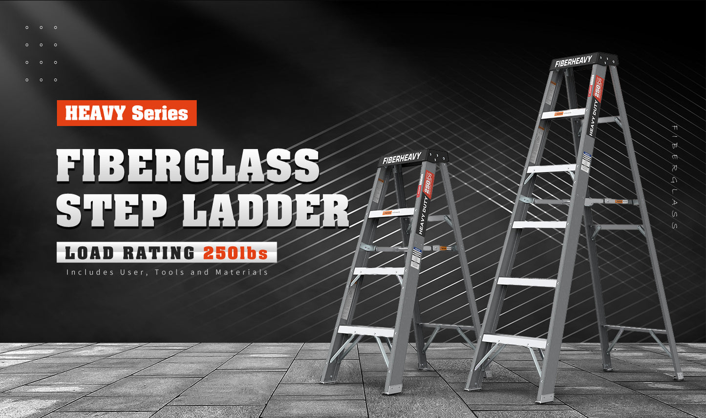 Fiberglass Step Ladder 4-Step 250lbs Gray