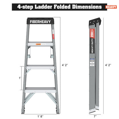 Fiberglass Step Ladder 4-Step 250lbs Gray