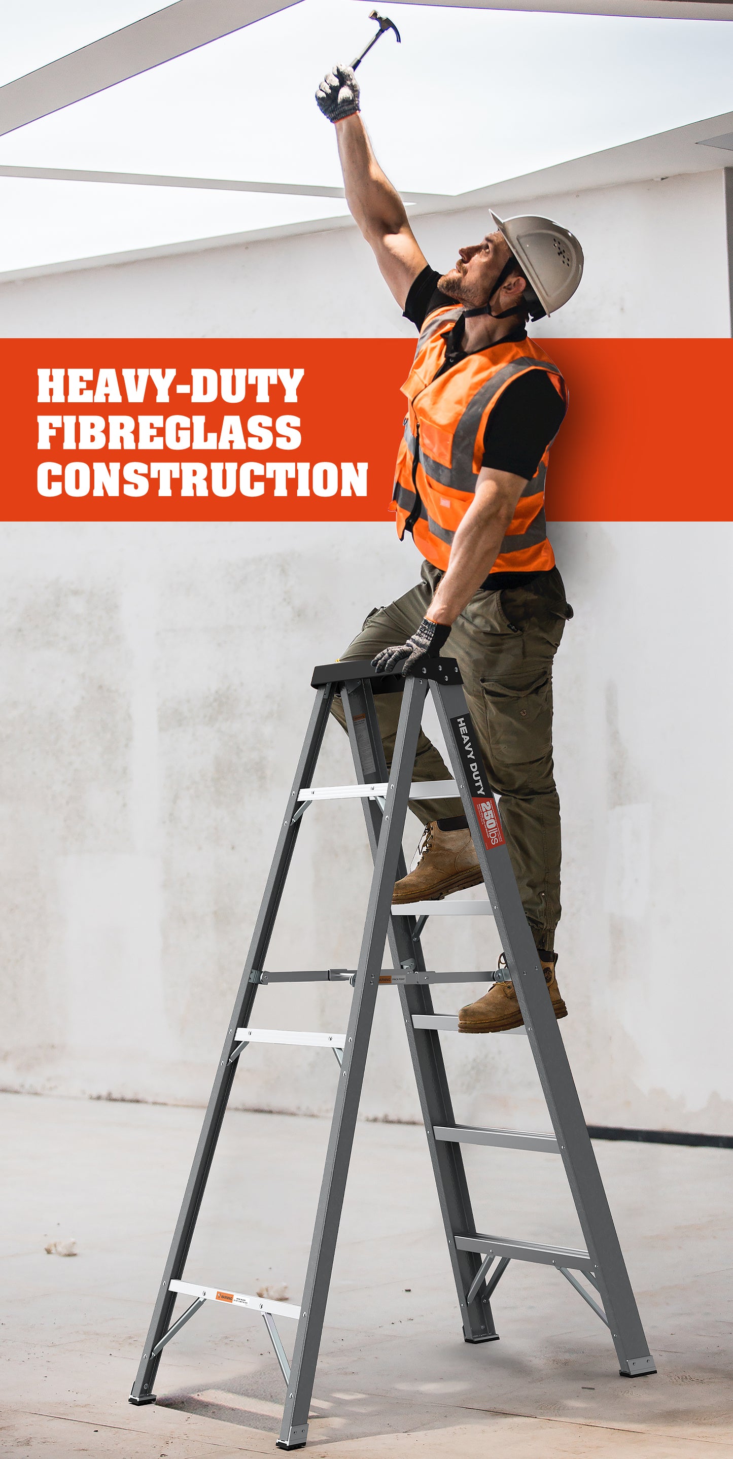 Fiberglass Step Ladder 4-Step 250lbs Gray