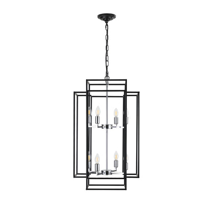18" Modern 8-Light Black & Chrome Geometric Pendant Chandelier, Industrial Metal Frame, Adjustable Hanging Light for Living Room, Dining Room, Kitchen (No Bulbs)