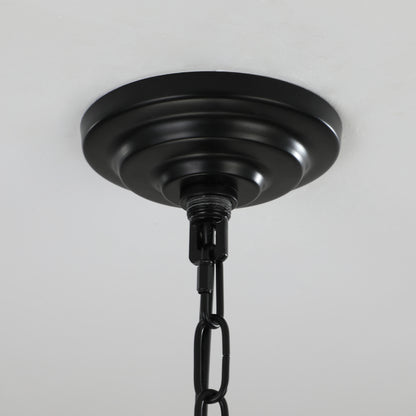 18" Modern 8-Light Black & Chrome Geometric Pendant Chandelier, Industrial Metal Frame, Adjustable Hanging Light for Living Room, Dining Room, Kitchen (No Bulbs)