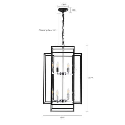 18" Modern 8-Light Black & Chrome Geometric Pendant Chandelier, Industrial Metal Frame, Adjustable Hanging Light for Living Room, Dining Room, Kitchen (No Bulbs)