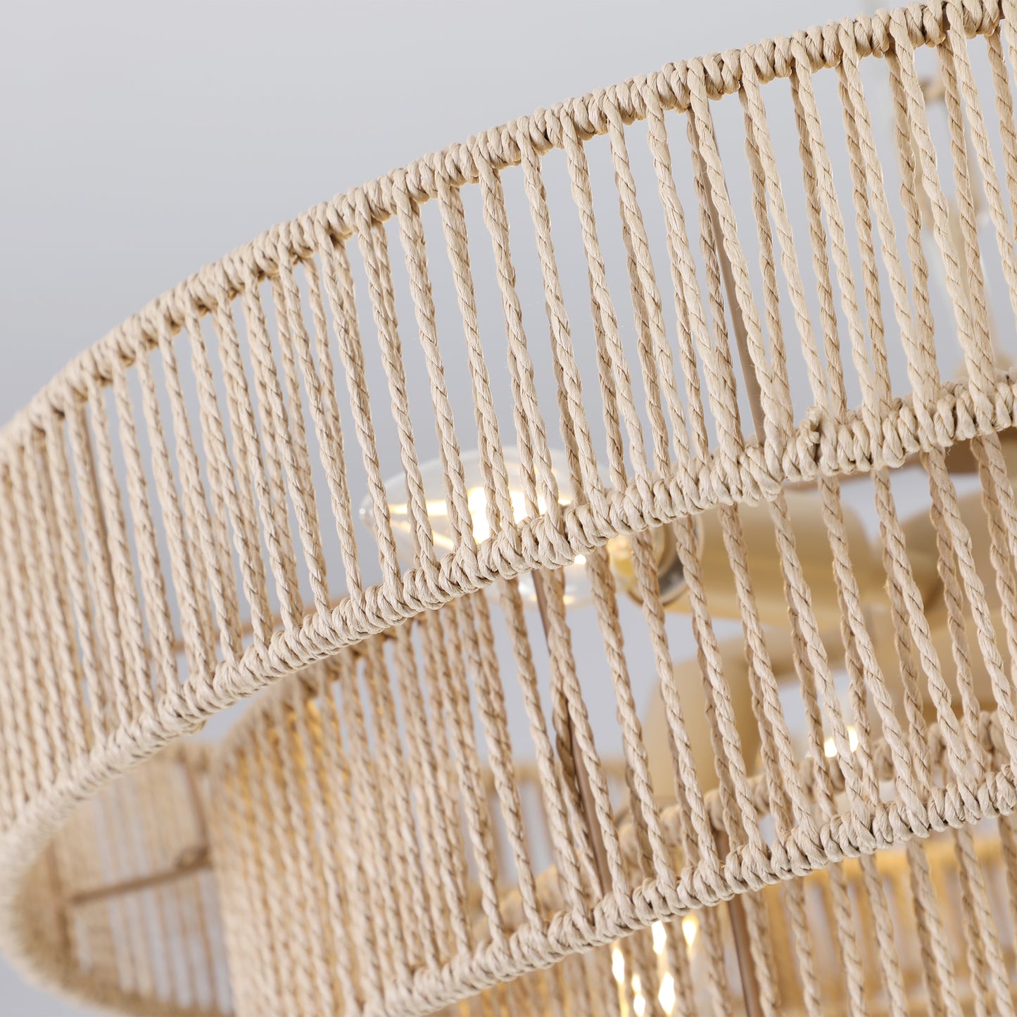 20" Modern 4-Layer Woven Hemp Rope Chandelier, Boho Style Pendant Light, Elegant Hanging Light Fixture for Living Room, Dining Room, Bedroom (No Bulbs)