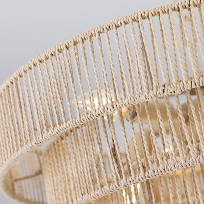 20" Modern 4-Layer Woven Hemp Rope Chandelier, Boho Style Pendant Light, Elegant Hanging Light Fixture for Living Room, Dining Room, Bedroom (No Bulbs)