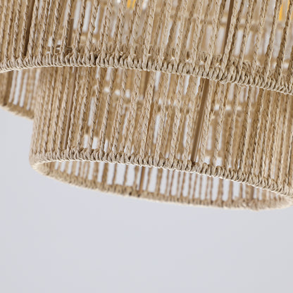 24" Modern 5-Layer Woven Hemp Rope Chandelier, Boho Style Pendant Light, Elegant Hanging Light Fixture for Living Room, Dining Room, Bedroom (No Bulbs)