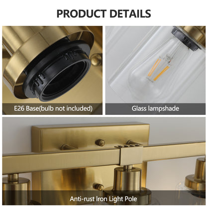 31" Golden 5-Light Vanity Light with Clear Glass Shades, Modern Iron Metal Bathroom Wall Fixture for Mirror, Ideal for Bathroom and Dressing Table (No Bulbs)