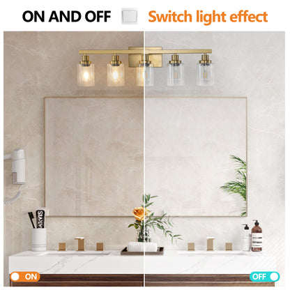31" Golden 5-Light Vanity Light with Clear Glass Shades, Modern Iron Metal Bathroom Wall Fixture for Mirror, Ideal for Bathroom and Dressing Table (No Bulbs)