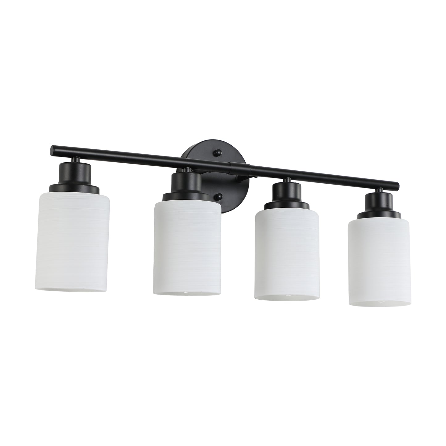 24" Modern 4-Light Vanity Bathroom Mirror Light, Frosted White Glass with Black Iron Frame, Contemporary Wall Sconce for Bedroom, Bathroom, And Dressing Room (Bulb Not Included)