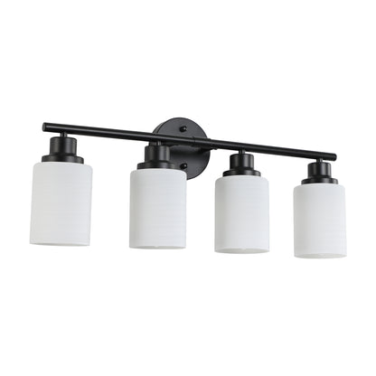 24" Modern 4-Light Vanity Bathroom Mirror Light, Frosted White Glass with Black Iron Frame, Contemporary Wall Sconce for Bedroom, Bathroom, And Dressing Room (Bulb Not Included)