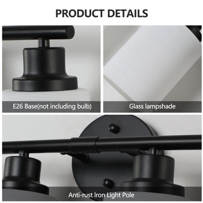 24" Modern 4-Light Vanity Bathroom Mirror Light, Frosted White Glass with Black Iron Frame, Contemporary Wall Sconce for Bedroom, Bathroom, And Dressing Room (Bulb Not Included)