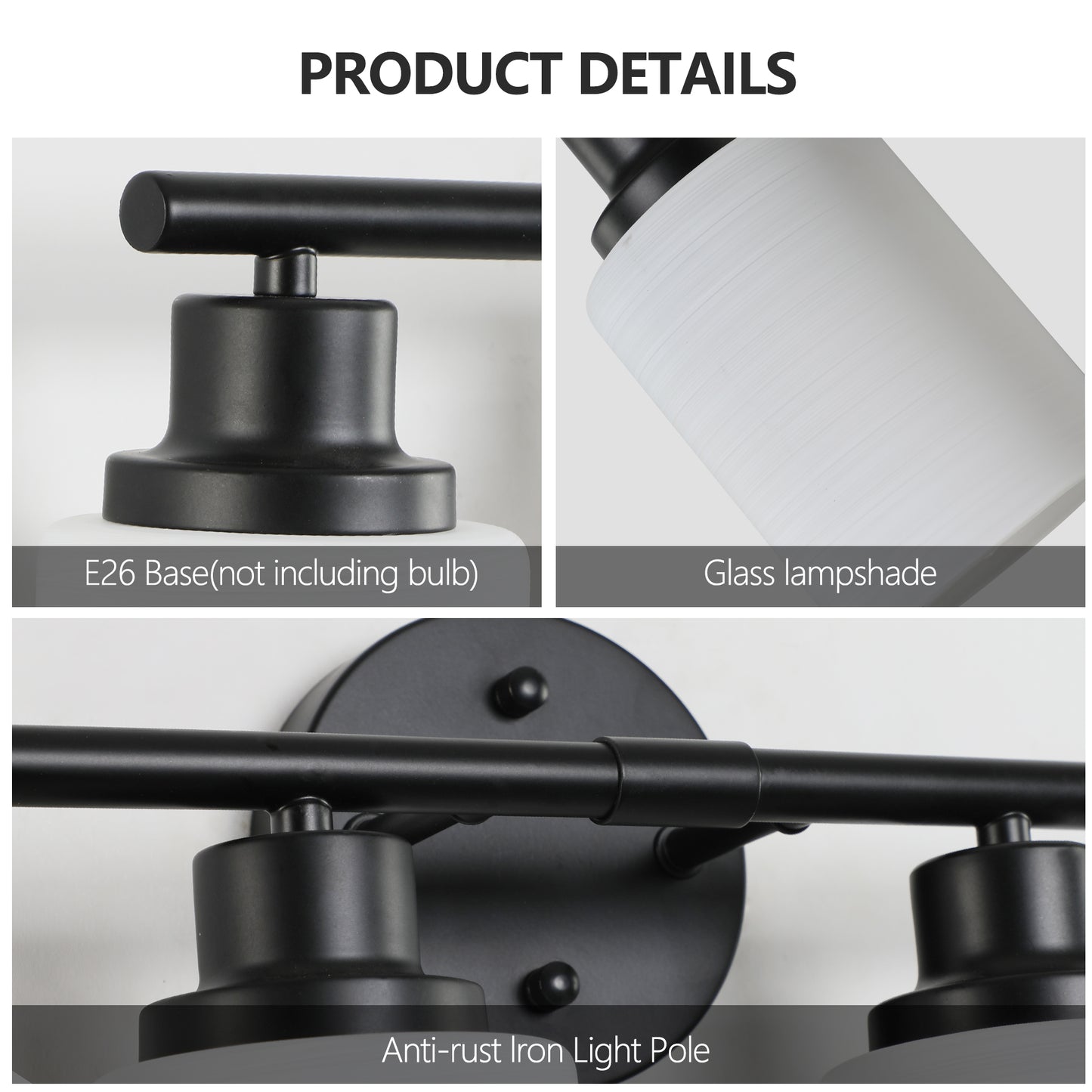 39" Modern 6-Light Vanity Bathroom Mirror Light, Frosted White Glass with Black Iron Frame, Contemporary Wall Sconce for Bedroom, Bathroom, and Dressing Room (No Bulbs)