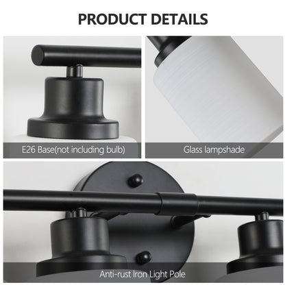 39" Modern 6-Light Vanity Bathroom Mirror Light, Frosted White Glass with Black Iron Frame, Contemporary Wall Sconce for Bedroom, Bathroom, and Dressing Room (No Bulbs)