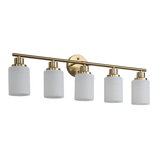 31" Modern 5-Light Vanity Wall Sconce, Golden Finish with Frosted Glass Shades for Bathroom or Hallway Lighting (No Bulbs)