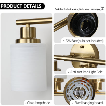 31" Modern 5-Light Vanity Wall Sconce, Golden Finish with Frosted Glass Shades for Bathroom or Hallway Lighting (No Bulbs)