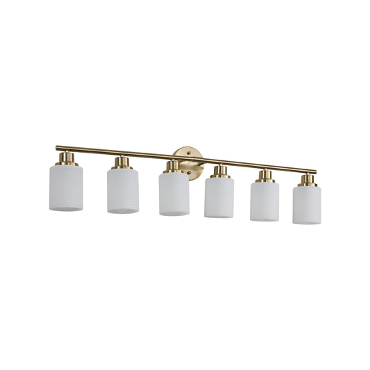 39" Modern 6-Light Vanity Wall Sconce, Golden Finish with Frosted Glass Shades for Bathroom or Hallway Lighting (No Bulbs)