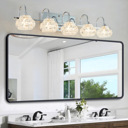 29" Brushed Nickel Finish Vintage Crystal Vanity Light - Elegant 5-Light Bathroom Mirror Fixture with Clear Glass Shades (No Bulbs)