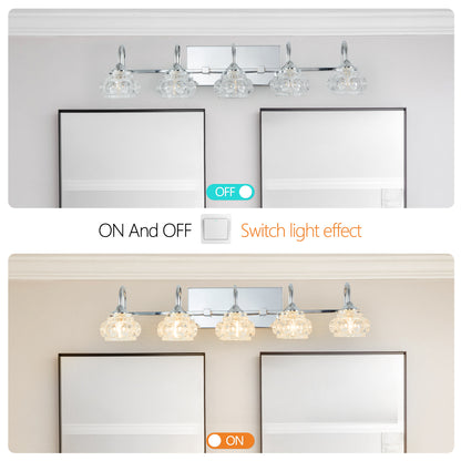 29" Brushed Nickel Finish Vintage Crystal Vanity Light - Elegant 5-Light Bathroom Mirror Fixture with Clear Glass Shades (No Bulbs)