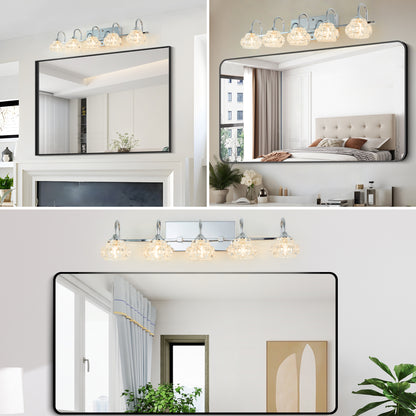 29" Brushed Nickel Finish Vintage Crystal Vanity Light - Elegant 5-Light Bathroom Mirror Fixture with Clear Glass Shades (No Bulbs)