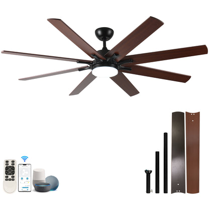 72 inch Large Ceiling Fans with Lights and Remote, Indoor/Outdoor Black Modern Ceiling Fan for Kitchen Living Room Patio, 6 Speed Reversible Quiet DC Motor, Dual Finish 8 Blades